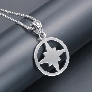 Punk compass star pendant necklace in stainless steel with square link chain for men and women