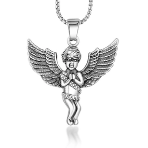 Vintage Titanium Steel Angel Pendant Punk Street Style Angel Wings Jewelry For Men Women Silver Color Religious Ornament