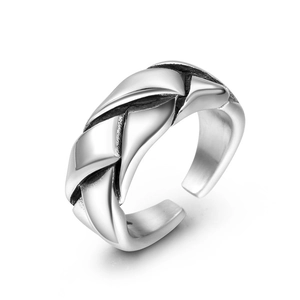 Vintage Titanium Steel Braided Open Ring For Men Retro Hip Hop Adjustable Twisted Geometric Texture Finger Ring Jewelry Gift