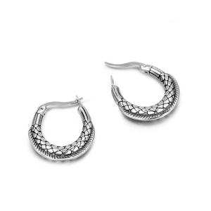 Vintage Titanstahl Fischschuppen Ohrringe Für Herren Punk Rock Drachenmuster Geprägt C-förmiger Biker Schmuck