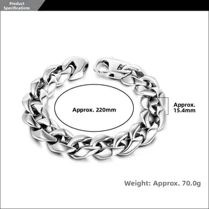 Dimensions du bracelet gourmette punk en acier titane avec fermoir mousqueton solide
