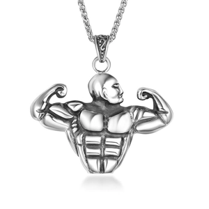 Men Titanium Steel Fitness Muscle Man Pendant Necklace Silver Bodybuilder Jewelry Personalized Gym Sports Lover Neck Accessory