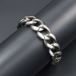 Chunky silver titanium steel Cuban link bracelet for men and women in street style
