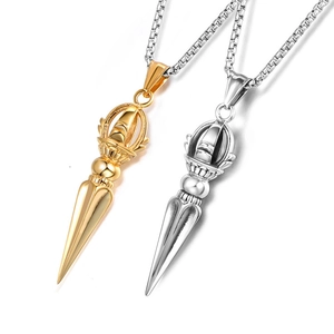 Titanium Steel Lotus Vajra Phurba Pendant Necklace For Men Women Retro Religious Stainless Steel Jewelry Unisex Gift