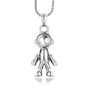 Collier Pendentif Astronaute Robot en Acier Inoxydable Punk 3D Breloque Homme de l'Espace Bijoux Hip Hop Polis pour Homme Femme