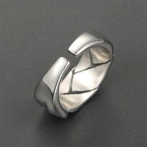 Men's hip hop silver woven stainless steel adjustable open ring with thick band