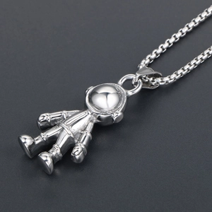Pendentif astronaute robot de musique punk en acier inoxydable argent poli