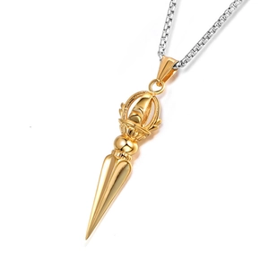 Two-tone stainless steel lotus vajra pestle pendant necklace with silver box chain link