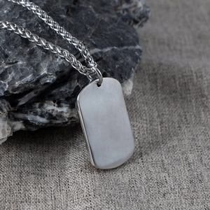 Punk style rectangular brushed metal dog tag pendant with wheat chain for men