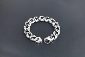 Bracelet chaîne cubaine punk argentée polie avec fermoir mousqueton pour hommes et femmes