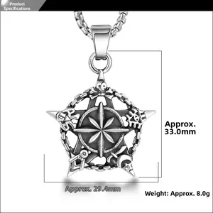 Detailed size specifications of the vintage titanium steel pentagram pendant necklace