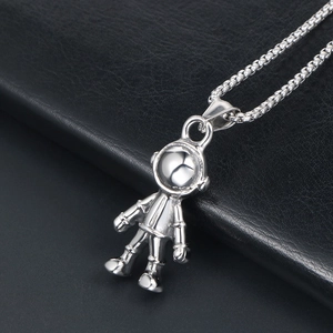 Collier avec pendentif astronaute robot 3D et chaîne box en argent poli pour homme