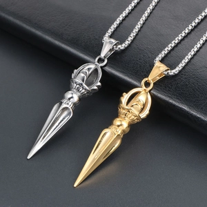 Polished two-tone titanium steel Vajra pendant necklace for men and women in gold and silver