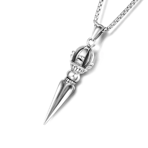Two-tone titanium steel Buddhist Vajra pestle pendant necklace with vintage relief