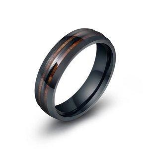 Bague en Acier Titane à la Mode avec Incrustation de Grain de Bois Noir Homme Femme Alliance Confort Fit Bijoux Géométriques