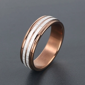 Two-tone rose gold and silver brushed stainless steel ring for men and women