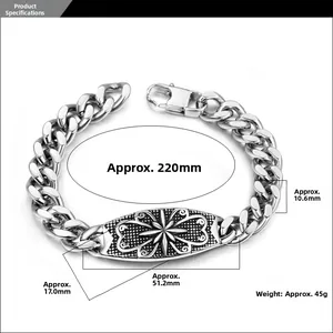Close-up of punk style star bracelet with size details 220mm length and 45g weight
