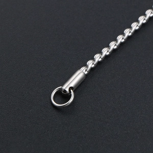 Polished silver titanium steel twisted rope chain necklace with solid ring clasp
