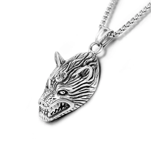 Vintage Viking Wolf Head Pendant Necklace Men Stainless Steel Retro Punk Gothic Animal Charm Pendant Jewelry Without Chain Or With Chain
