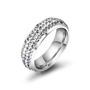 Bague en Acier Inoxydable avec Trois Rangs de Strass pour Homme Femme Mode Géométrique Incrustée Mariage Fête Bijoux Cadeau