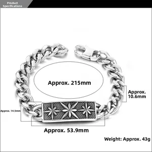 Detail of vintage punk titanium steel cross flower bracelet with lobster clasp and measurements
