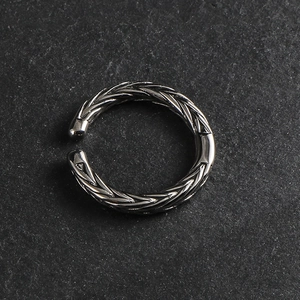 Vintage Stainless Steel Wheat Ear Open Ring For Men Women Adjustable Titanium Steel Twisted Rope Band Fashion Jewelry Ring