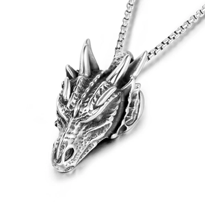 Collier Pendentif Tête de Dragon en Acier Inoxydable Punk Bijoux Rétro Gothique Créature Mythique Homme Femme