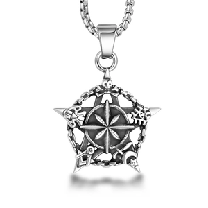Vintage Stainless Steel Pentagram Star Pendant Necklace Gothic Skull Moon Occult Symbols Jewelry Gift For Men Women