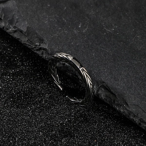 Minimalist wheat pattern titanium steel open ring with a vintage silver and black finish