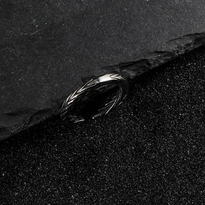 Vintage wheat spike titanium steel open ring with twisted texture in silver finish