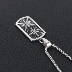 Vintage titanium steel military tag necklace with double star relief on box chain
