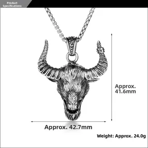 Macro view of bull head pendant measuring 41.6mm by 42.7mm with vintage steel texture