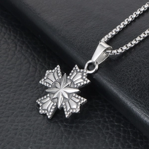 Collier rétro en acier inoxydable avec pendentif hexagramme flocon et chaîne box