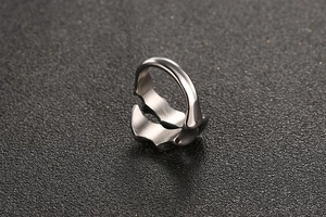 Macro 45-degree angle of vintage silver beast bone ring with polished claw details