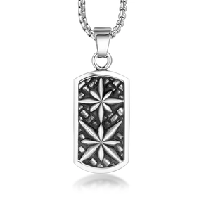 Retro titanium steel military tag necklace with embossed stars and box chain