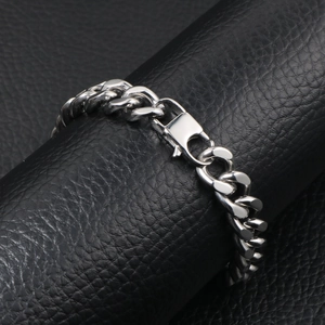 Men's punk star silver Cuban link bracelet in durable stainless steel finish