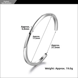 Detailed size measurement chart for silver twisted open bangle with dimensions and weight