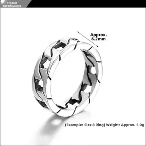 Detail showing 6.2mm width and 5.0g weight of Cuban chain link titanium steel ring