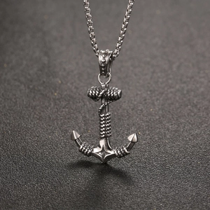 Vintage Punk Anchor Pendant Necklace Titanium Steel Nautical Jewelry For Men With Rhinestone Inlaid Box Chain Gift