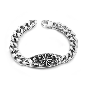 Silver punk star bracelet for men made of durable titanium steel with lobster clasp