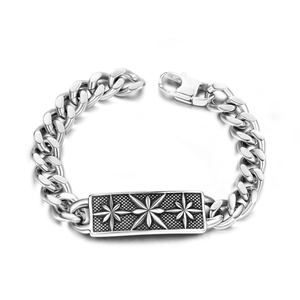 Vintage Punk Titanium Steel Cuban Link Bracelet For Men Women Star Pattern Metal Plate Rock Hip Hop Street Jewelry