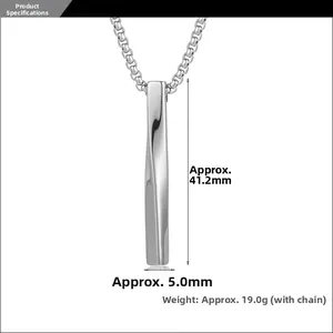 Polished silver twisted pillar necklace with 41.2mm pendant and box chain dimension specs