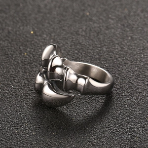 Vintage dragon claw ring for men in polished silver stainless steel on grey background