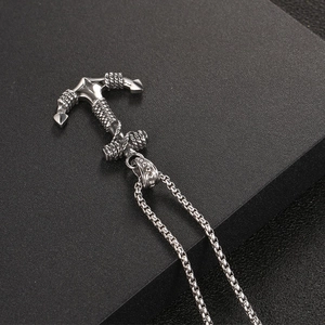 Retro punk titanium steel anchor pendant with rope texture on a square box chain