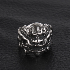 Vintage Stainless Steel Qilin Ring For Men Retro Lion Head Wide Signet Finger Ring Punk Hip Hop Jewelry Gift