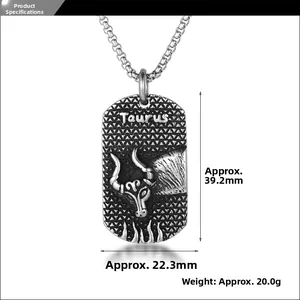 Detailed view of Taurus constellation necklace with bull relief and vintage finish