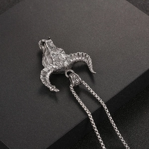 Hip hop men's bull head pendant necklace in vintage stainless steel on a black stand