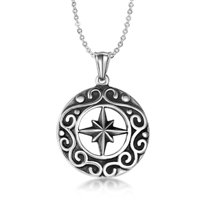 Collana con ciondolo a stella bussola punk gotico con dettagli vintage ossidati neri