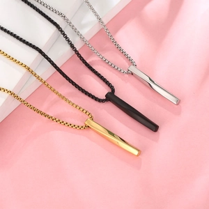 Minimalist Titanium Stainless Steel Twisted Bar Pendant Necklace Geometric Rectangular Stick Box Chain Industrial Jewelry