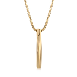 Polished gold twisted bar pendant necklace with box chain for men and women